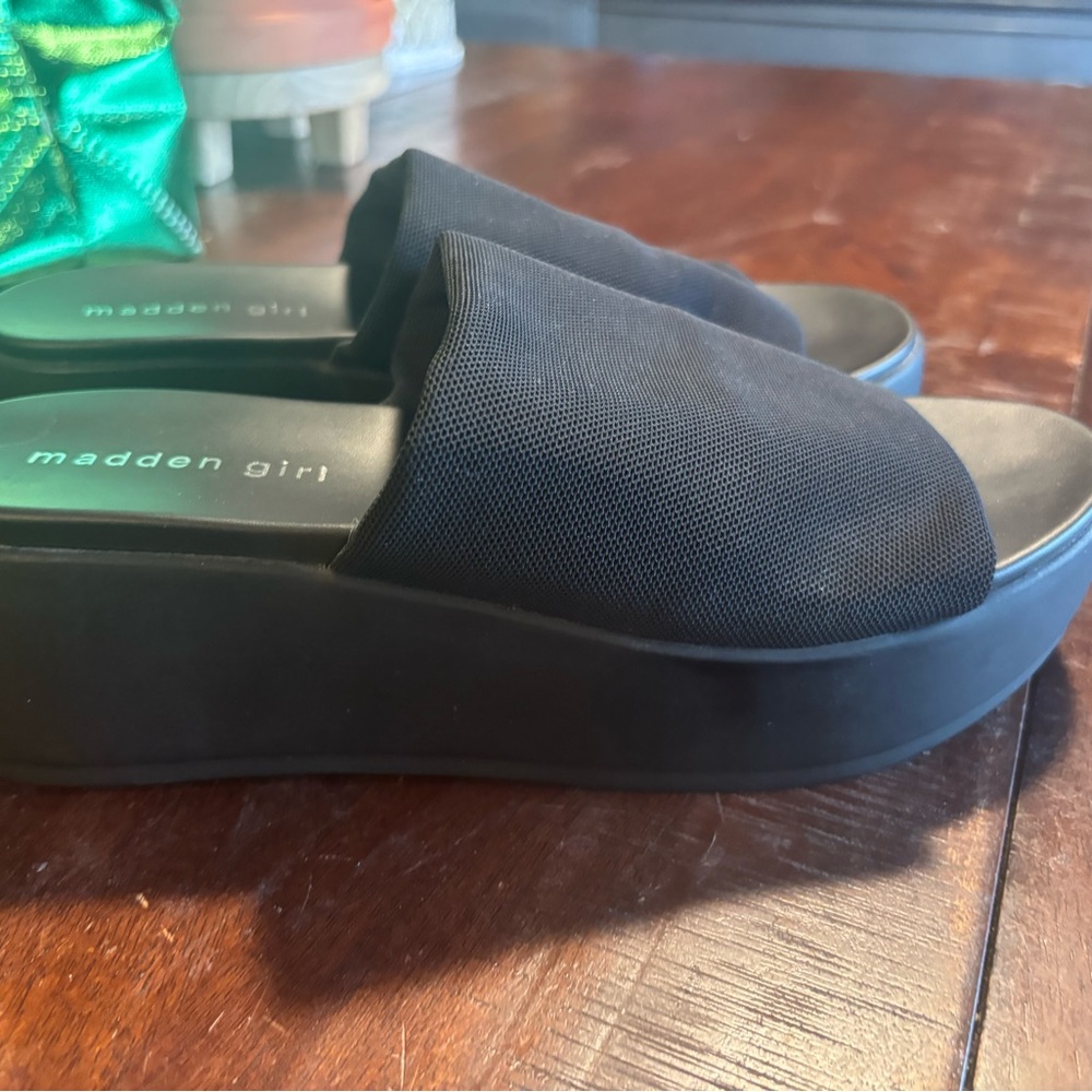 Madden Girl Black Platform Slide Sandals